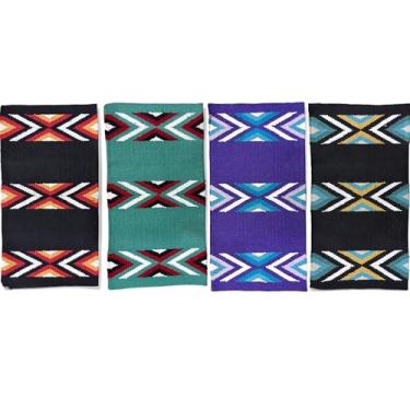 Imagem de Majestic Ally Cobertor de sela ocidental, design de diamante Canyon, lã da Nova Zelândia, aderência de cavalo tecida à mão, 91 x 86 cm (preto vermelho)