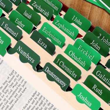 Imagem de 90 peças de abas verdes para mulheres, marcadores bíblicos de estudo católico, guias de índice de impressão grande laminadas, kit de guia de suprimentos, presentes cristãos de batismo para homens