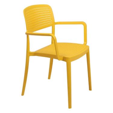 Imagem de Cadeira Tramontina Serena com Braços Amarela Empilhável em Polipropileno com Proteção Antimicrobiana
