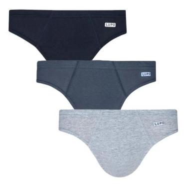 Imagem de Kit 3 Cuecas Slip Lupo Algodão Masculina 00515-089, Preto, Cinza, Chum
