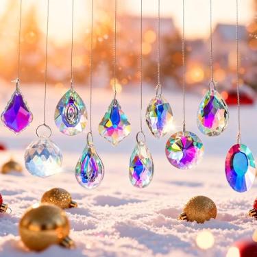 Imagem de kanpura 10 peças de cristal colorido prisma lustre de prisma de substituição para lâmpada, janelas, cristais pendurados, prismas para aniversário, festa de casamento, decoração de casa