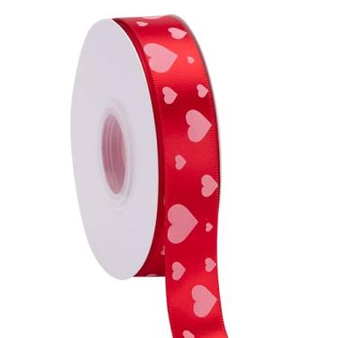 Imagem de Fita de dia dos namorados, 2 rolos de fita de cetim de coração para artesanato do dia dos namorados, embrulho de presente, decoração de casa, 2,5 cm no total 50 metros, vermelho/rosa (corações 5, 2,5