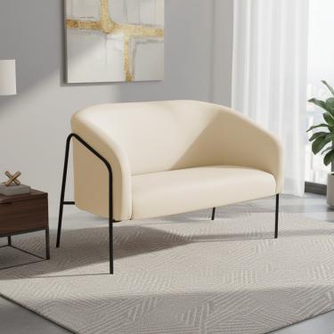 Imagem de Sofá 2 Lugares Namoradeira Stella Base Industrial Alta Preta Sintético Bege D03 - D'Rossi