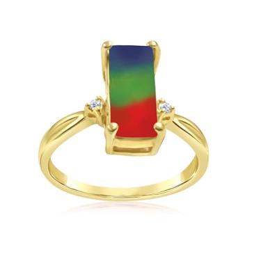 Imagem de Designed by Ellen Anel de diamante de amolita com pedra natural de grau AAA, conjunto de 3 cores em ouro 14k, Metal, Ammolita