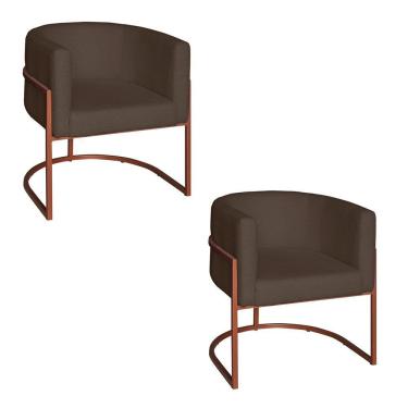 Imagem de Poltrona Base Industrial Bronze Kit 2 Lety Veludo S05 - D'rossi Cor Chocolate