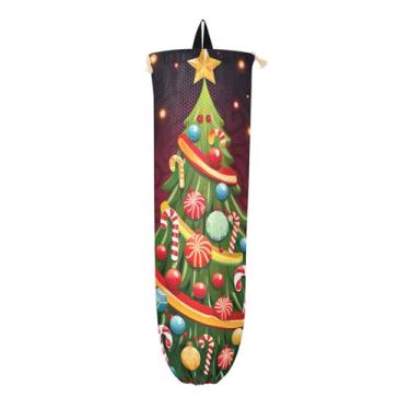 Imagem de Feliz Natal árvore e bengalas de doces reutilizável organizador de saco de compras, parede de dispensador de saco de supermercado, armazenamento de saco plástico de cozinha