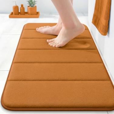 Imagem de OLANLY Tapete de banho listrado de espuma viscoelástica 61 x 40 cm, tapetes de banheiro absorventes super macios, secagem rápida, tapetes de chuveiro laváveis na máquina, tapete de banho, acessórios