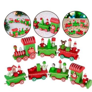 Imagem de Enfeite Decoração Natal Trem Madeira Estante Árvore Trenzinho 7 Vagões Luxo