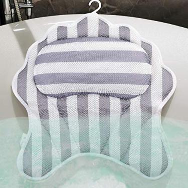 Imagem de Almofada de banheiro grande luxuosa Sfirey Upgrade com 6 ventosas de cabeça de almofada, pescoço, ombro, malha de ar 3D para homens e mulheres, serve para jacuzzi, banheira de hidromassagem., White and Gray, 16.92" x 17.3"
