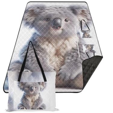 Imagem de TSENQUE Cobertores de areia fofos de urso coala para praia tapete grande à prova de areia cobertor de piquenique fofo floral para tapete de acampamento 203 cm x 152 cm