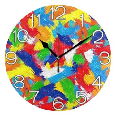 Imagem de GAIGEO Relógio de parede de arte colorida abstrata analógico decorativo relógio de cozinha bonito operado por bateria silencioso, decoração de parede moderna para sala de estar, 25 cm, ponteiros