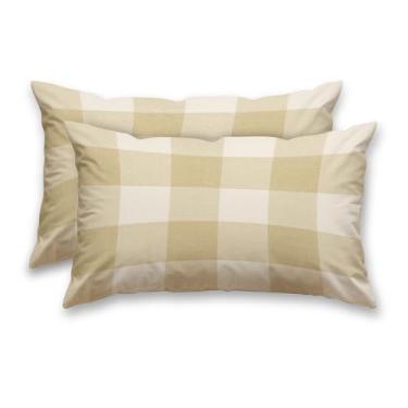 Imagem de HOMETITUTE Capas de almofada xadrez decorativas pacote com 2 fronhas de cetim 30 x 50 cm bege neutro arte xadrez lombar para sofá sofá sala de estar fazenda decorações de férias