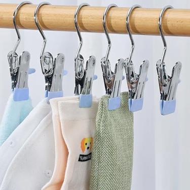 Imagem de 20 peças de clipes de gancho de bota de aço inoxidável, ganchos de lavanderia resistentes, alfinetes de roupas para armário, meias de pendurar, calças, bolsas, toalhas, chapéus, cabides portáteis para