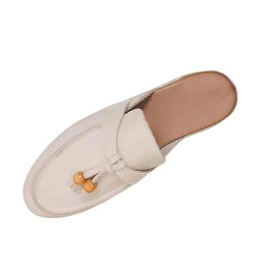 Imagem de Sapatos rasos femininos estilo étnico com fecho de strass para lazer ao ar livre casual, Branco, 34