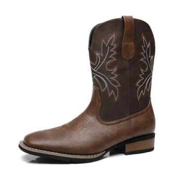 Imagem de MANLADUO Botas masculinas estilo caubói estilo caubói vintage, cano médio, com aparência de couro, casual, para uso ao ar livre, Marrom, 39