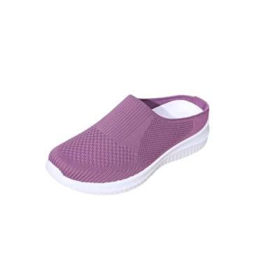 Imagem de Tênis feminino fashion casual plus size corte raso respirável salto plataforma leve para primavera verão, Roxa, 34