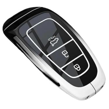 Imagem de Capa protetora para chave inteligente de carro em liga compatível com Hyundai / Santa Fe / Tucson 2022 / NEXO NX4 / Atos Prime / Solaris 2021 Acessórios chaveiro(Q-black white)