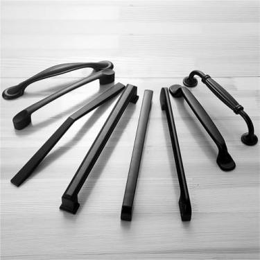 Imagem de Puxadores de armário pretos de liga de alumínio maçanetas de porta de armário de cozinha e puxadores de gaveta puxadores de móveis ferragens 1 peça (F 96 mm)