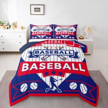 Imagem de jejeloiu Conjunto de edredom de beisebol, solteiro, Chicago, para crianças, meninos, meninas, beisebol, cidade, jogos, decoração de quarto, microfibra, 2 peças com 1 fronha