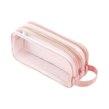 Imagem de Estojo Grande Transparente Para Lápis Com 2 Compartimentos, Bolsa Mult