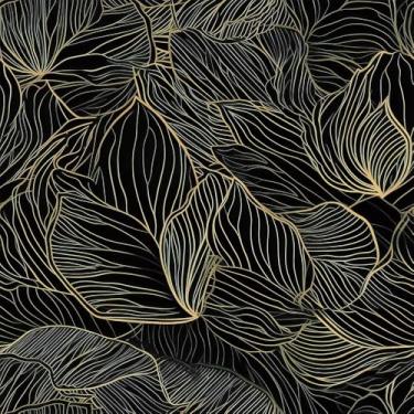 Imagem de COKCOKR Folhas de papel de parede com borda dourada, folhas de papel de parede de 45 x 599 cm, papel de parede autoadesivo removível de vinil para estantes de livros, prateleiras de armários, molduras