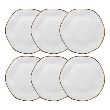 Imagem de Jogo De 6 Pratos Rasos Oxford Ryo Maresia 27,5cm Branco e Marrom