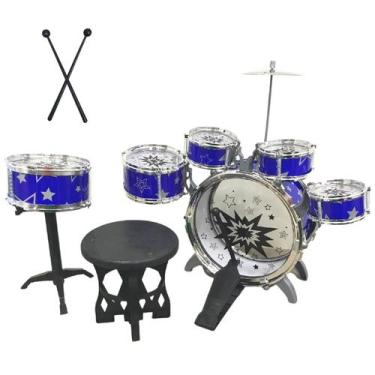 Imagem de Bateria Infantil Musical Completa 5 Tambores Bumbo 30cm Baqueta Banqui