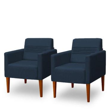 Imagem de Conjunto 02 Poltronas Decorativa 01 Lugar Aila - Due Decor, Linho Blue