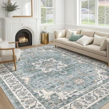 Imagem de Tapete vintage para sala de estar, 20 x 25 cm, grande, macio, lavável, tradicional, envelhecido, para quarto, tapete para decoração de casa, escritório, casa - azul jeans