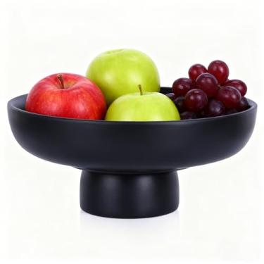 Imagem de XIYOUQI Tigela decorativa preta, tigela de frutas para balcão de cozinha, tigela de pedestal preto, tigela de centro de mesa, tigelas decorativas para decoração de casa, tigela de decoração moderna
