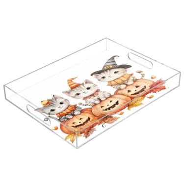 Imagem de xigua Bandeja de servir de acrílico fantasma de Halloween com alças à prova de derramamento, bandejas decorativas de festa de Halloween, bandeja organizadora de bancada para banheiro, cozinha, 30,5 x