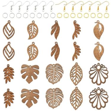 Imagem de Echoed Elegance Kits de fabricação de brincos com pingente de folha de madeira e flores, ganchos de latão e anéis de salto, formas e tamanhos variados para artesanato de joias