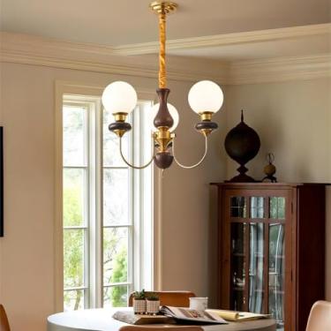 Imagem de Lustre moderno de vidro, luminária pendente vintage em formato de globo, dourada, em madeira, estilo nórdico, semi-embutida, para teto, ilha de cozinha, estilo Sputnik, para sala de estar, s