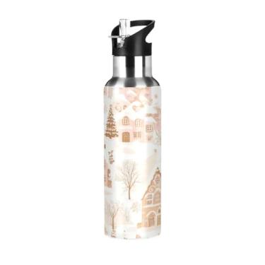 Imagem de Blueangle Garrafa de água de casas de gengibre de 590 ml, garrafa de água de aço inoxidável a vácuo de parede dupla, garrafa esportiva à prova de vazamento para acampamento, exercícios, academia e