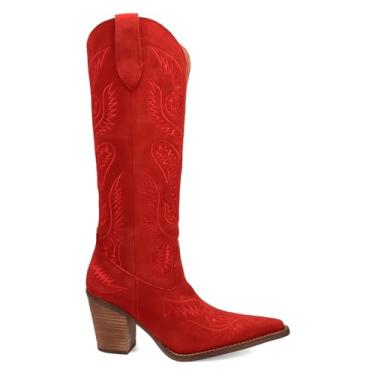 Imagem de Dingo Botas femininas Evita Southwest bico curto acima do joelho salto baixo 2,5-5 cm - vermelha, Vermelho, 40