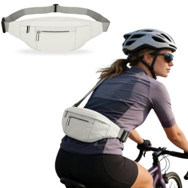 Imagem de Pochete transversal para homens e mulheres, bolsa de cintura grande de 2,7 L e bolsa de quadril com alça ajustável para atividades ao ar livre, treino, viagens (off-white)