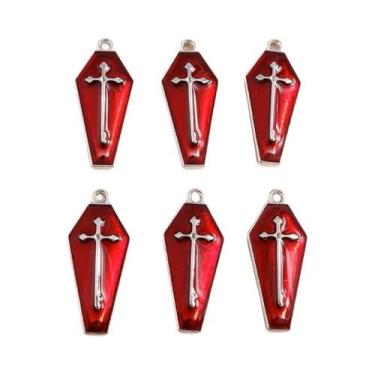 Imagem de Pingentes De Halloween 10 Peças 26x11mm Esmaltados Cruz De Vampiro E C