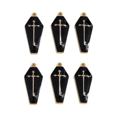 Imagem de Pingentes De Halloween 10 Peças 26x11mm Esmaltados Cruz De Vampiro E C