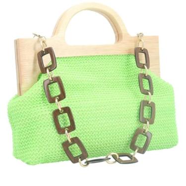 Imagem de Bolsa Clutch Feminina em Celulose com Alça em Elos - Verde claro