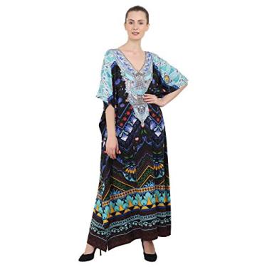 Imagem de Miss Lavish London Vestidos Kaftan para mulheres, saída de praia longa e saída de banho, vestido caftan africano plus size, estilo marroquino para mulheres loungewear - preto, GG, 142 - preto, E