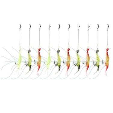 Imagem de 10 unidades de simulação artificial em forma de camarão luminosa e macia isca de peixe equipamento de pesca com gancho para amantes da pesca em água doce do mar plástico aço
