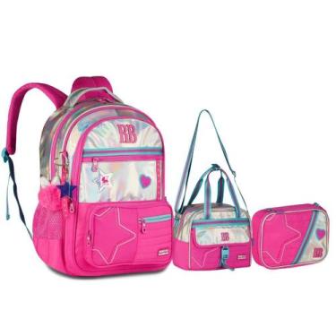 Imagem de Kit Mochila Lancheira Estojo Holográfico Rebecca Bonbon - Clio, Rosa