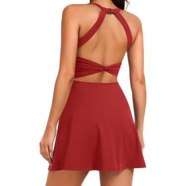 Imagem de Vestido De Golfe De Tênis Feminino Com Shorts Embutidos E Sutiã De Treino Atlético Activewear, Red, S