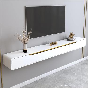 Imagem de Suporte De Tv Flutuante, Armário De Tv De Console De Mídia Montado Na Parede, Armário De Armazenamento Grande Para Sala De Estar Com Porta 3 Gavetas, White, 120cm