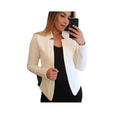 Imagem de Blazer Feminino Branco Fino De Manga Longa Ajustado Para Verão E Outon