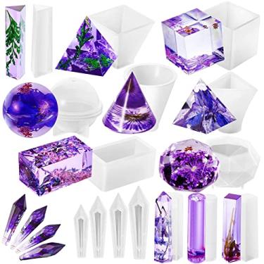 Imagem de 15 Peças Conjunto de Moldes Resina Cristal Incluindo Silicone Pirâmide Cone Esfera Triângulo Pedra Preciosa Multifacetada Cubo para Fabricação Bijuterias Epóxi DIY Decoração Residencial Artesanato