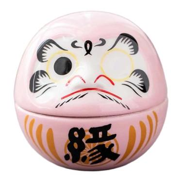 Imagem de Ｂｅｓｇａ Pequena boneca Daruma de cerâmica japonesa, miniatura de estatueta Dharma, escultura de arte decorativa para inauguração de casa, Rosa