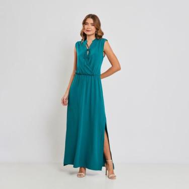 Imagem de Vestido Longo Fendas Laterais Miss Joy 8334 Verde Escuro, 40, Verde