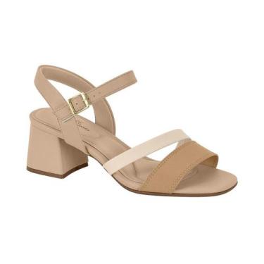 Imagem de Sandália Salto Bloco Baixo Feminina Modare, Bege, Napa, 37