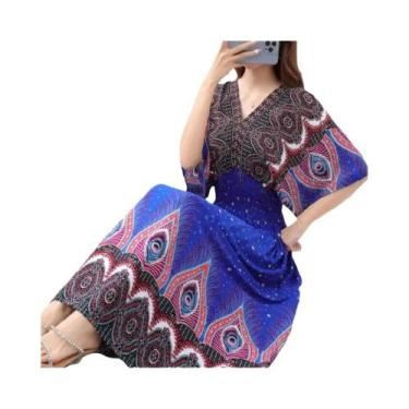 Imagem de Saia Longa Casual Elegante De Verão Com Estampa E Cintura Elástica Em 